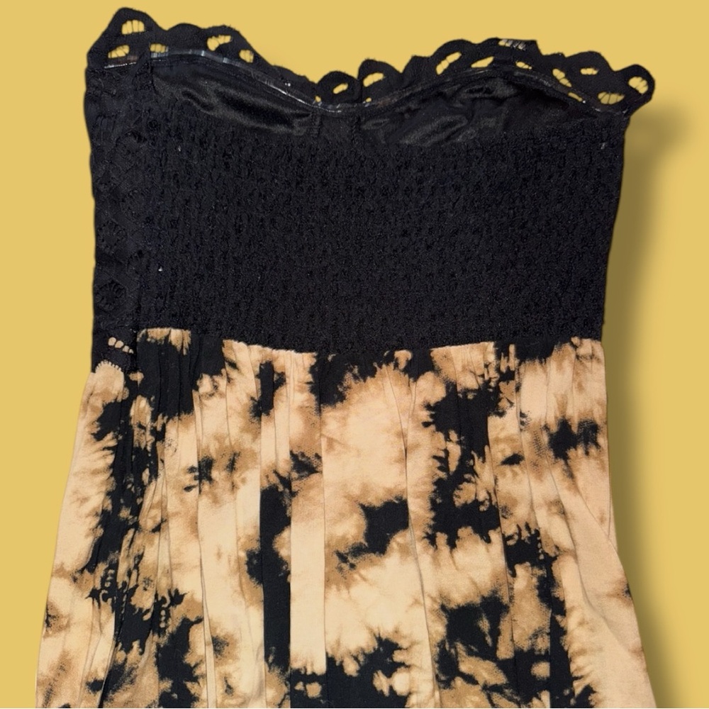 Anthropologie Black and Tan Faded Rose Strapless Maxi Dress - Picture 13 of 16
